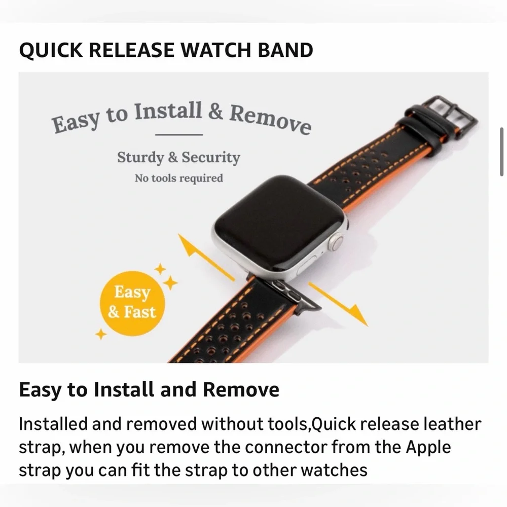 Apple Watch Authentic Leather Orange Black Reversible Watch Strap for iWatch